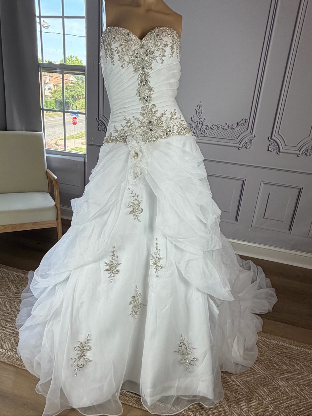 Strapless White Wedding Gown with Gold Beaded Embellishment